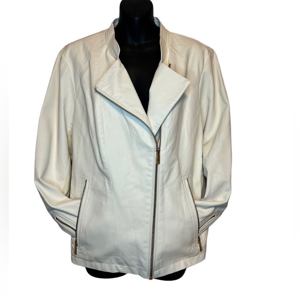 Calvin Klein white XL leather moto jacket